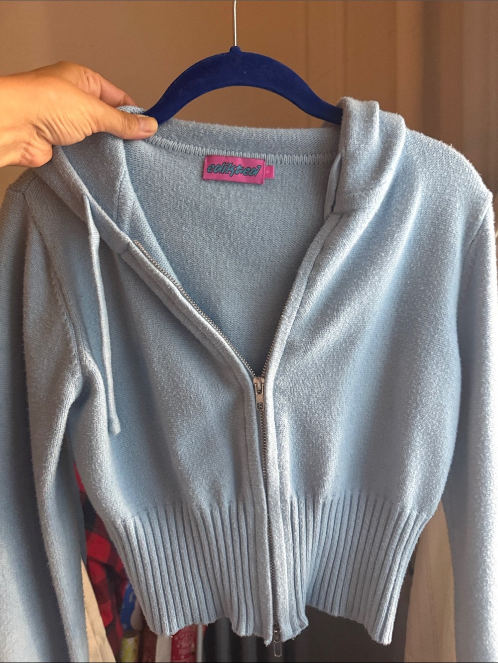 Edikted Light Blue Hooded Zip Cardigan